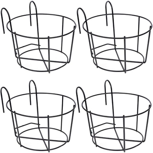 4 Pack Hanging Planters for Railings Rail Planter Hanging Baskets Flower Pot Holders Iron Plant Racks Metal Fence Planter Potted Stand Mounted Balcony Plant Baskets Container,Garden Steel Pots