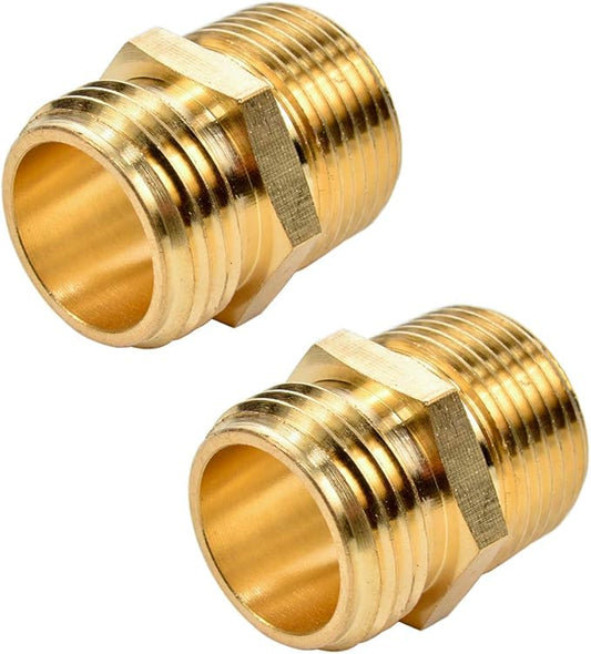 2 Pack 3/4" GHT to 3/4" NPT Male Connector, Brass Garden Hose Fitting, Male Hose Adapter