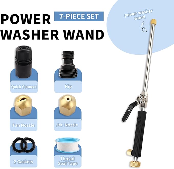 High Pressure Jet Hose Nozzle Attachment Wand, Black | Power Washer Hydro Nozzle, Wand Lance, For Gutter Patio Car Pet Window Glass