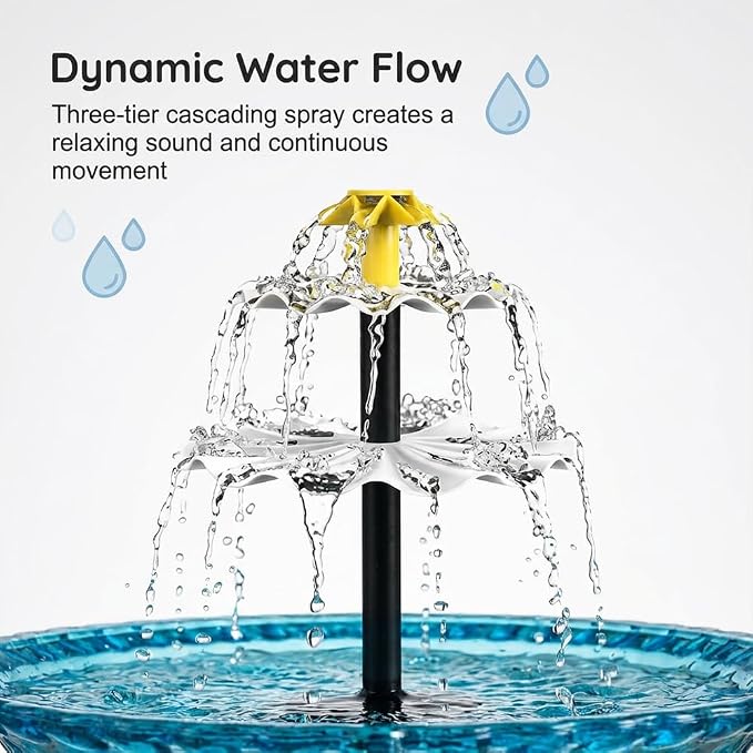 Solar Hanging Humming Bird Bath Fountain with Pump, Glass Bowl Cascading Water Fountain Solar Powered Outdoor Bird Bath for Garden Patio Yard (Gray)