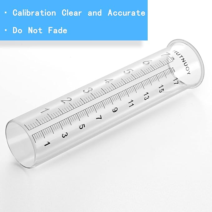 7" Capacity Rain Gauge Replacement Tube Glass for Outdoor Garden Yard Home, Lip Design, Best Rated, Easy to Read (1 Pcs)