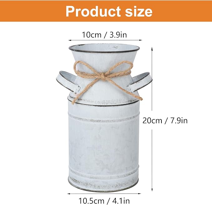 4 Pack Metal Flower Vase, Galvanized Metal Milk Can, French Rustic Milk Jug Planter, Farmhouse Decorative Flower Vase, Farmhouse Metal Vases for Home, Fireplace, Cabinet, Bathroom Decor