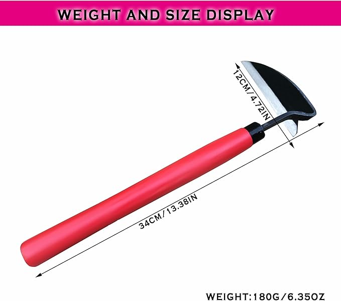 Japanese Weeding Hoe Gardening Tools 13.5-Inch Weed Remover Tool High-Carbon Steel One-Piece Molding with Solid Wood Handle(Red)
