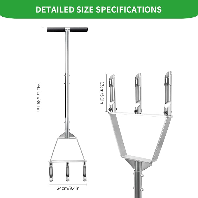 Lawn Aerator Tool - Manual Core Aerator with 3 Hollow Tines, Stainless Steel Soil Aeration Tool for Compacted Lawn & Yard | Semi-Assembled Grass Aerator