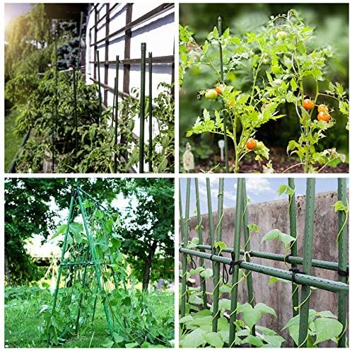Mininfa Steel Plant Stakes 6 Feet, Plastic Coated Metal Garden Stakes Supports Climbing for Tomatoes, Trees, Beans, 10 Pack