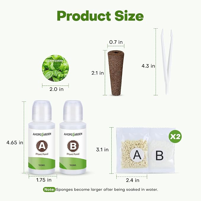 Ahopegarden 86PCS Hydroponic Pods Kit: Grow Anything Herb Kits with 600ml A&B Plant Food, 40 Grow Sponges, 40 Labels, 1 Tweezer - Hydroponics Supplies for Aerogarden&Most Brand Herb Garden