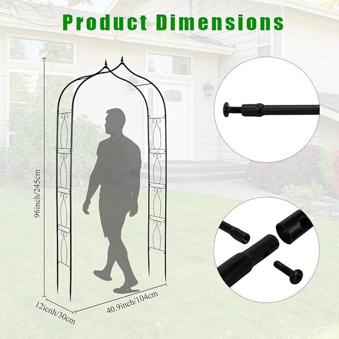 Garden Arch Trellis 8Ft Arbor for Climbing Plants Heavy Duty Thickened Metal Frame Trellises Yard Outdoor Archway Wedding Party Ceremony