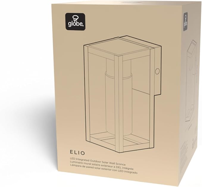 Globe Electric 60000167 1W LED Integrated Solar Powered Outdoor Wall Sconce, Matte Black, Integrated Solar Panel, Clear Glass Shade, 100 Lumens, 3000 Kelvin, 90 CRI