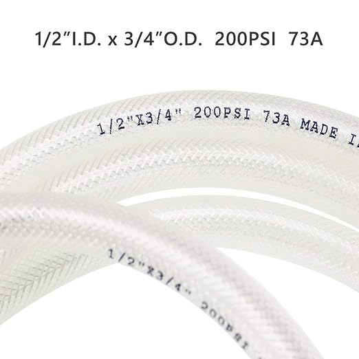 1/2" ID x 3/4" OD - 100 Ft High Pressure Braided Clear PVC Vinyl Tubing Flexible Vinyl Tube, Heavy Duty Reinforced Hose Tubing, BPA Free and Non Toxic