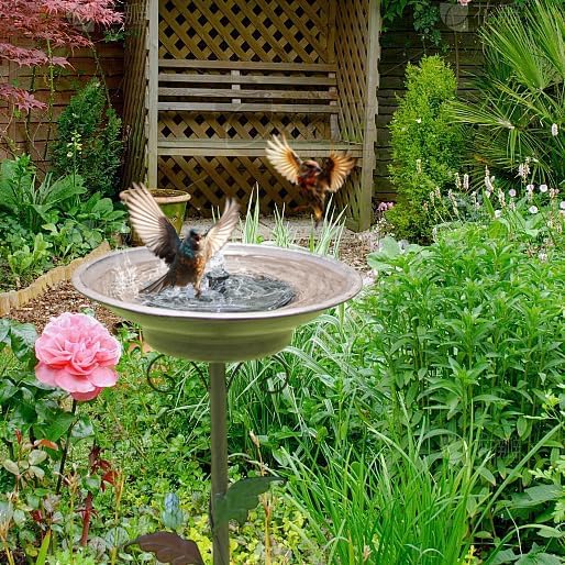 31”H Solar Bird Bath with Metal Stake, Metal Bird Bath Bubbler, Bird Baths for Outdoors with Solar Fountain for Outdoors Garden Yard Decor