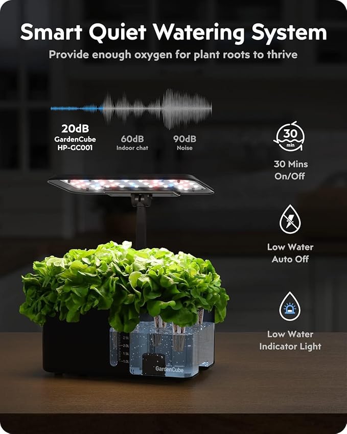 GardenCube Replacement Accessories Kit: LED Grow Light & Water Pump, for HP-GC001 8pods Hydroponics Growing System (Black)