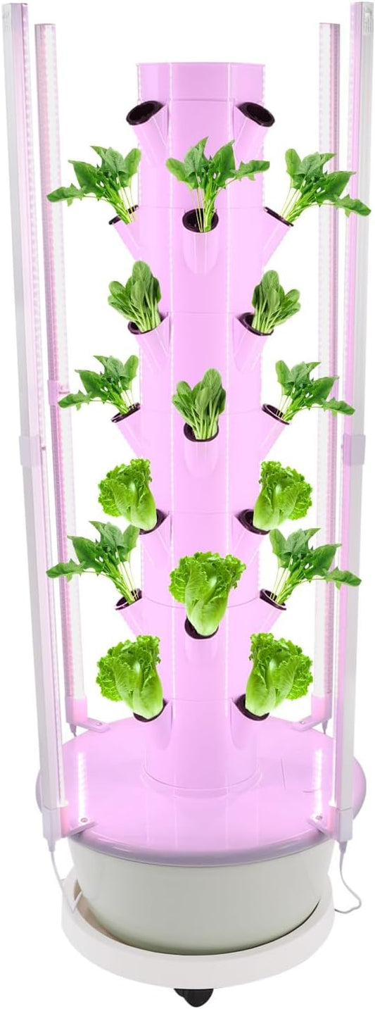 Hydroponic Growing System with LED Grow Lights, 28 Pods 7 Tiers Vertical Hydroponic Tower, Home Hydroponic Garden with Water Pump, Timer, Plants Germination Kit for Herbs, Fruits, Vegetables