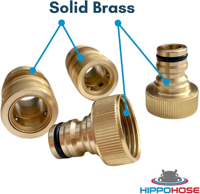 Quick Connector Garden Hose Fittings (4Pack) - Leak Free - 3/4" Snap-On Water Hose Adapter for Quick Release - Solid Brass - Quick Connection Garden Hose Connectors