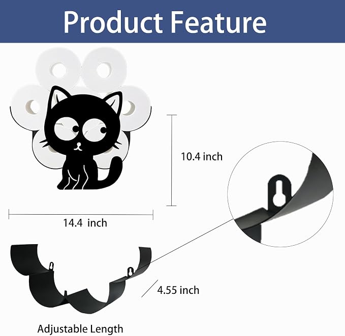 Cat Toilet Tissue Holder,Animal Paper Holders,Decorative Metal Papers Holder,Funny Toilet Animal Storage for Bathrooms,Bathroom Paper Organizer for Extra 8 Rolls Wall Mounted Art Decor