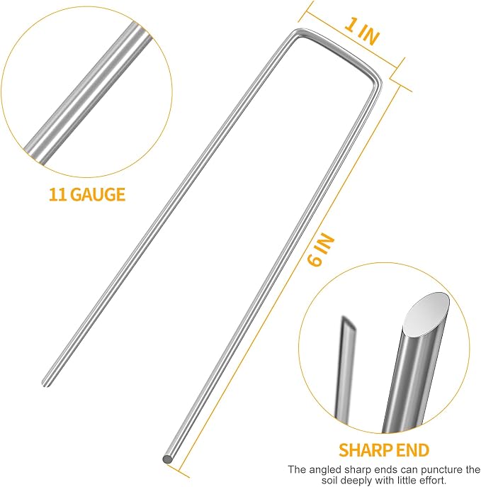 WAENLIR 6 inch 200 Pack Garden Staples Galvanized Landscape Stakes, Heavy Duty Fence Stakes Sod Pins for Securing Weed Fabric Barrier,Ground Cover, Artificial Turf,Dog Fence