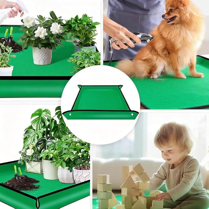 Extra Large Reusable Repotting Mat 40x40 Inch（100x100cm）- Waterproof Plant Transplant Mat for Indoor Gardening,Green