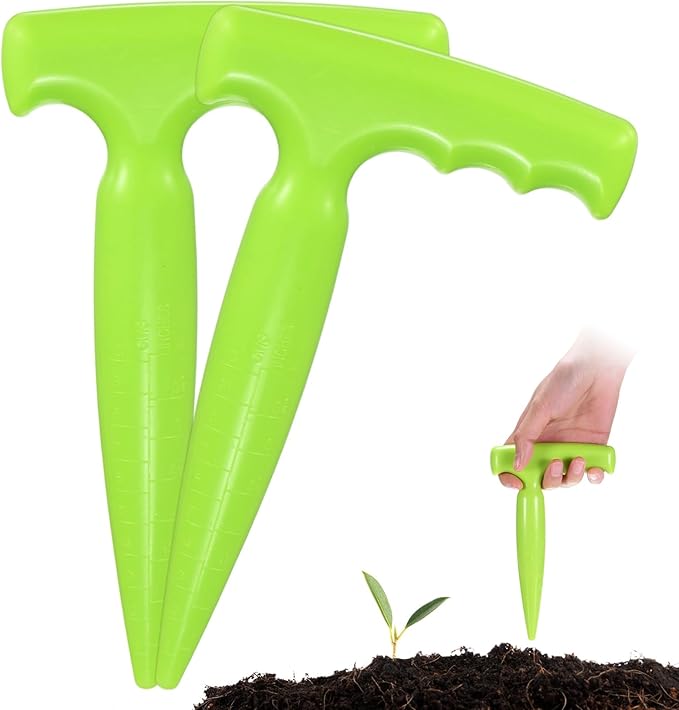 M METERXITY 2-Pack Seed Planter Tool, Plastic Hand Dibber Garden Tool with Handle for Sowing Seeds/Transplanting/Planting Bulbs, Handheld Digging Hole Punch [Grass Green]