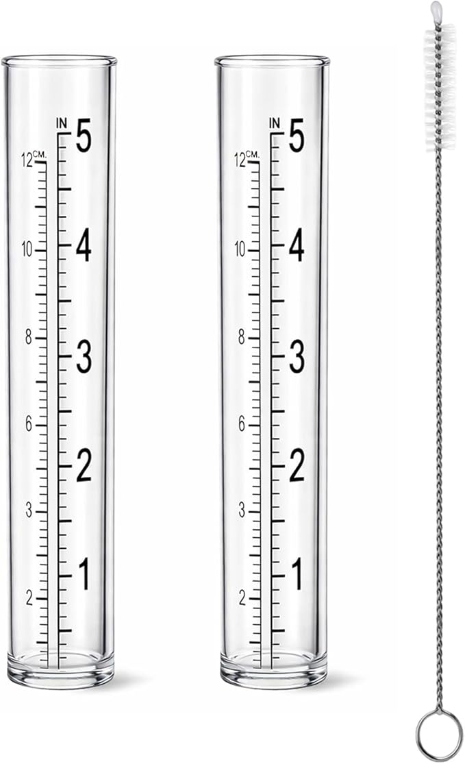 Rain Gauge Replacement Tube, 2 Pcs Plastic 5 Inch Clear Practical Outdoor Rain Gauges with Dual Scales and Cleaning Brush Outdoor Rains Gauges for Outdoors Garden Yard Home Using