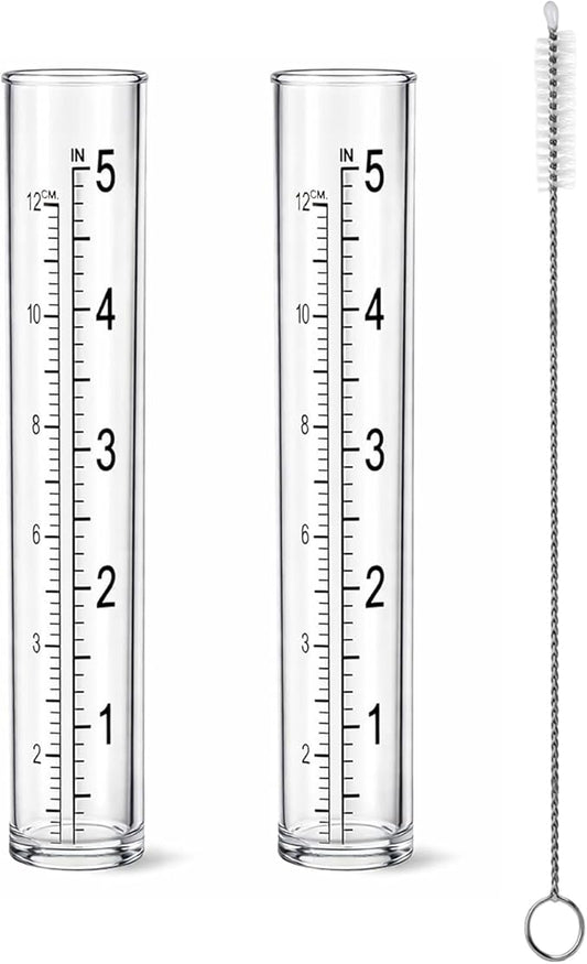 Rain Gauge Replacement Tube, 2 Pcs Plastic 5 Inch Clear Practical Outdoor Rain Gauges with Dual Scales and Cleaning Brush Outdoor Rains Gauges for Outdoors Garden Yard Home Using