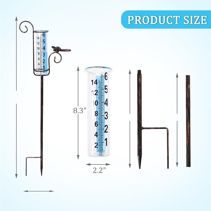 WONDER GARDEN Rain Gauge Outdoor, 6 Inch Capacity Large Number Easy Read Dragonfly Rain Measure Gauge for Lawn, Yard and Garden