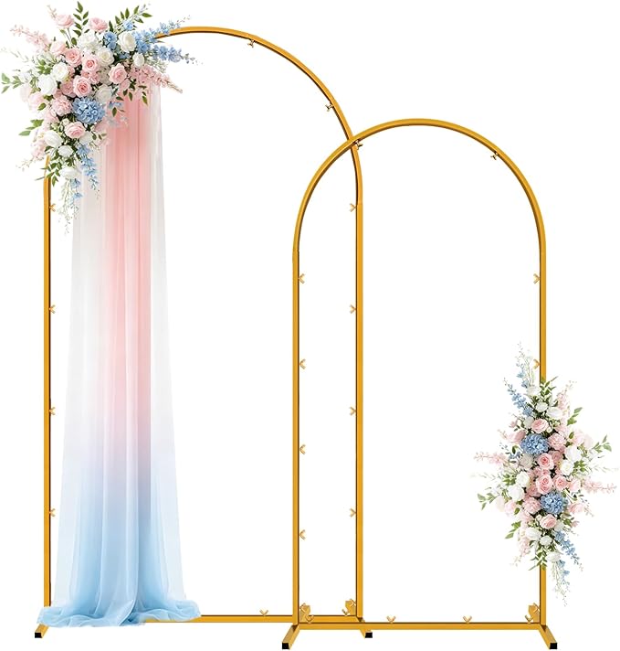 Metal Arch Backdrop Stand Set of 2 Gold Wedding Arch Stand 7.2FT & 6FT Arched Backdrop Frame for Birthday Party Anniversary Engagement Anniversary Bridal Valentine Party Event Decoration