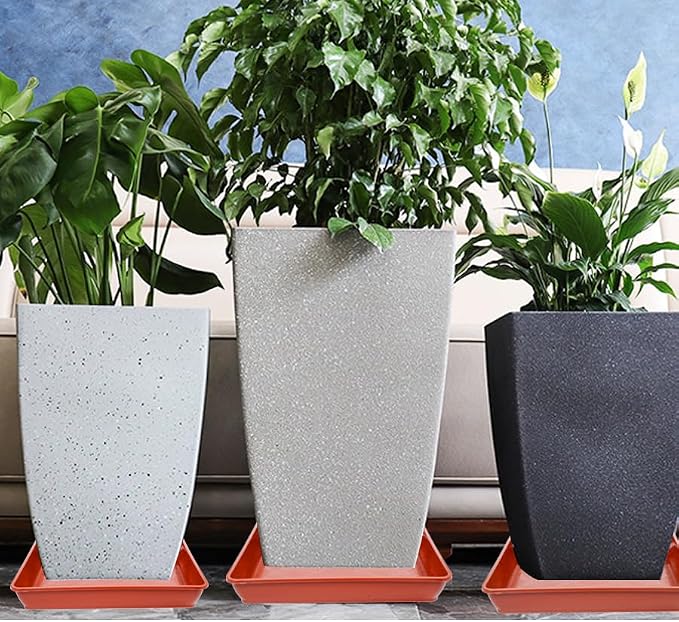 LWALRS 5 Pack Square Plant Saucer 8 Inch,Plant Water Catcher Tray, Heavy Plastic Plant Trays for Pots Pots Base Plant Saucers for Indoors and Outdoors, Pot Saucers for Plants.