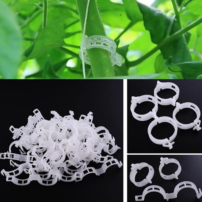 100 Pcs Garden Plant Support Clips, Tomato Clips, Plant Ties, Trellis Clips, Tomato Vine Vegetables Plants Trellis Clips to Grow Upright Makes Plants Healthier (White)