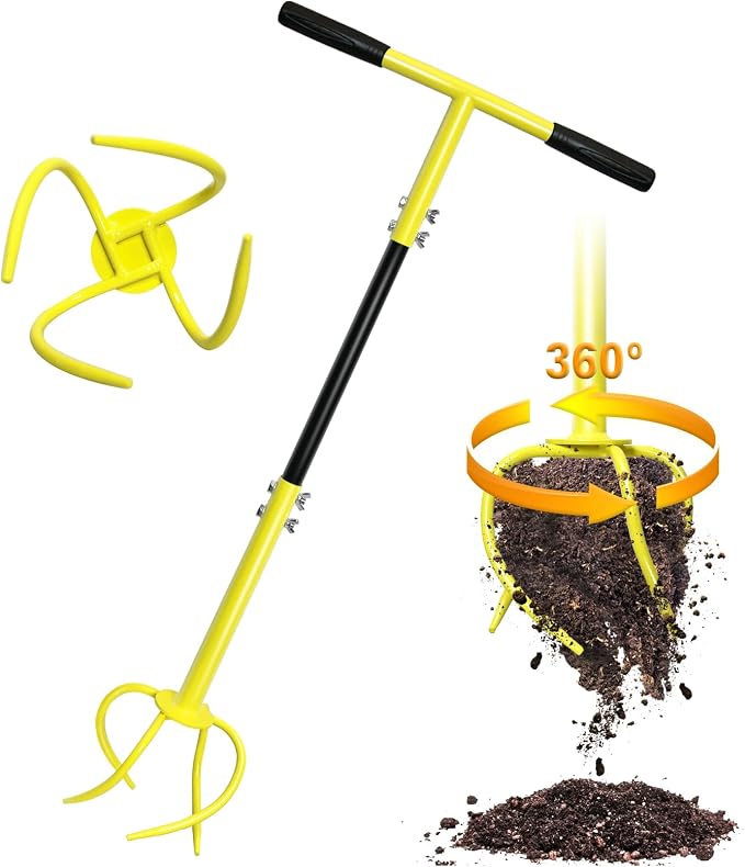 Garden Twist Tiller Manual Hand Tiller, Garden Claw Cultivator with Ergomomic Handle, Big Claw Steel Cultivator, Garden Tool Lawn Aerator Soil Loosener for Plant Box Garden Bed