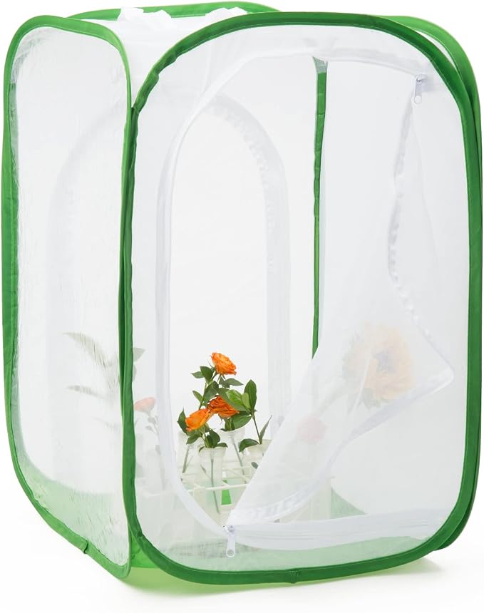 Two Doors Large Monarch Butterfly Habitat, Insect Mesh Cage, Caterpillar Enclosure Terrarium Pop-up (24 x 24 x 36 inches)