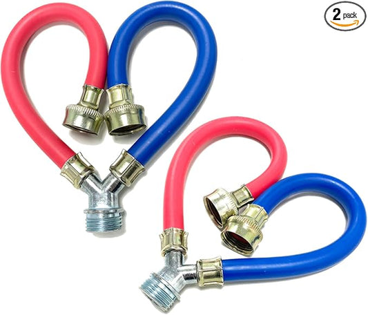 2 PACK, Rubber Hot Cold Washer Hose Y Mixer Plumbing Connector Burst Proof Water Supply Hoses For All Washing Machine and Dryer, 3/4" Fittings, 1 FT Length
