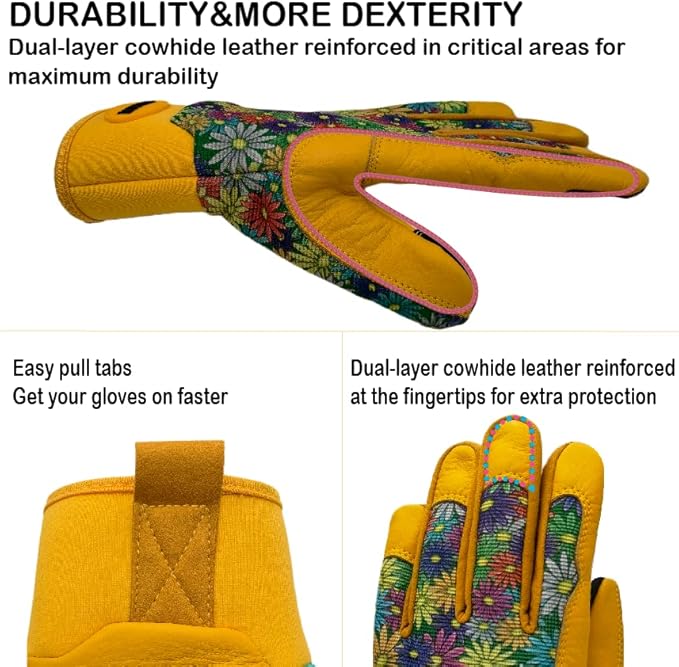Gardening Gloves,Women Yard Work Garden Glove,Gifts | Thorn Proof,Puncture Resistant,Touchscreen,Gift,Leather,Spandex