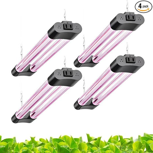 Hlite 16inch 4 Pack LED Grow Lights - Linkable Grow Lights for Indoor Plants, Full Spectrum Plant Lights Plug and Hanging with On/Off Switch Hanging Grow Light Seedling to Flowering, Pinkish White