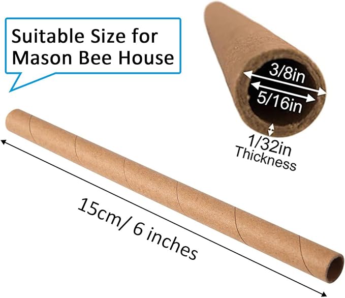 AukBeeFun Cardboard Mason Bee House Tubes 6 Inches Paper Tubes for Mason Bees (200)