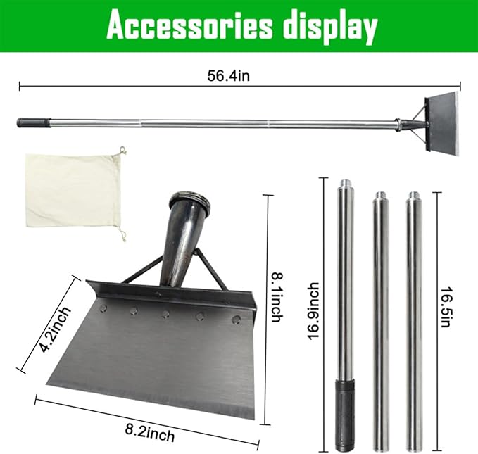 Garden Flat Shovel,Floor Scraper, Heavy Duty Multifunctional Garden Cleaning Shovel with 56.5" Adjustable Long Handle for Sidewalk Scraping, Weeding, Digging, Snow Removal