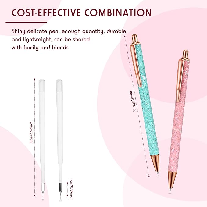 Epakh 2 Pieces Weeding Pen Vinyl Pen Pin Weeding Tool Fine Point Glitter Metal Vinyl Air Release or Car Puncturing Installation Retractable Craft Tool for DIY(Pink, Lake Blue)