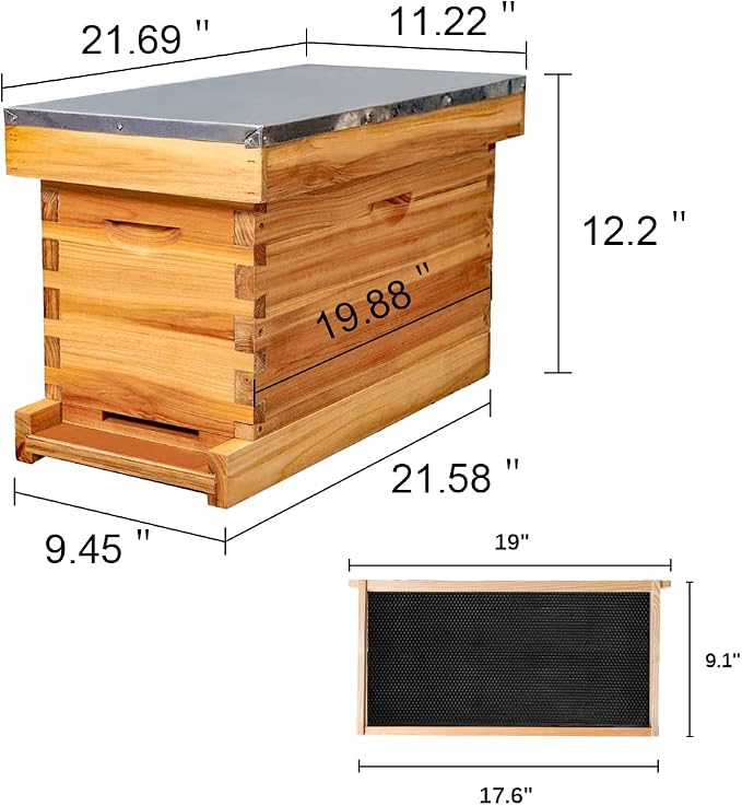 MayBee 5-Frame Nuc Beehive Box for Beekeeping Complete Bee Hive Nuc Box Kit Dipped in 100% Beeswax Includes 5 Wooden Frames & Heavy Wax Coated Foundations