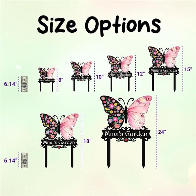 Personalized Metal Yard Sign, Butterfly Metal Stake Decor, Bird & Flower Design, Gift for Garden Lovers, Garden Decor (Pink butterfly)