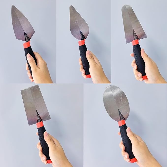 Bricklaying Trowel Set, 5 Pack Brick Pointing Trowels with Rubber Handle, Masonry Hand Tools for Concrete, Cement, Plaster, Tile Construction Projects