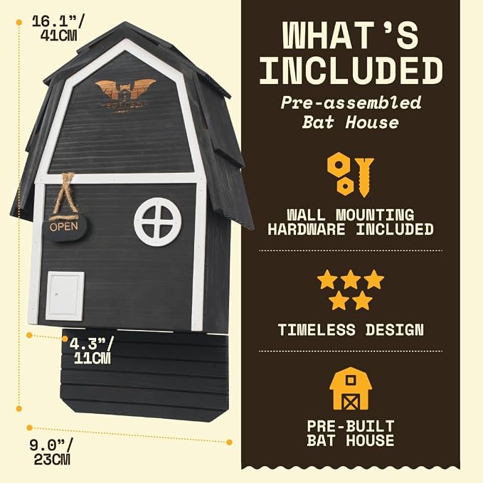 Big Bat Box - Bat Barn Junior 2 Chamber, Compact Bat House for Outside - Artificial Roost Kit for Wall-Mount - Bat Houses for Backyards