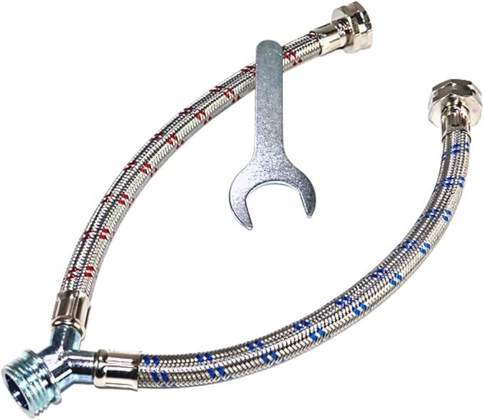 Washing Machine Y-Mixer/Y-Split Water Hose - Burst Proof STAINLESS STEEL - (1 FT) Long Legs - 3/4 Inch Brass Fittings - Y-Splitter Water Hose Connector for Washing Machines Hot & Cold Water Supply