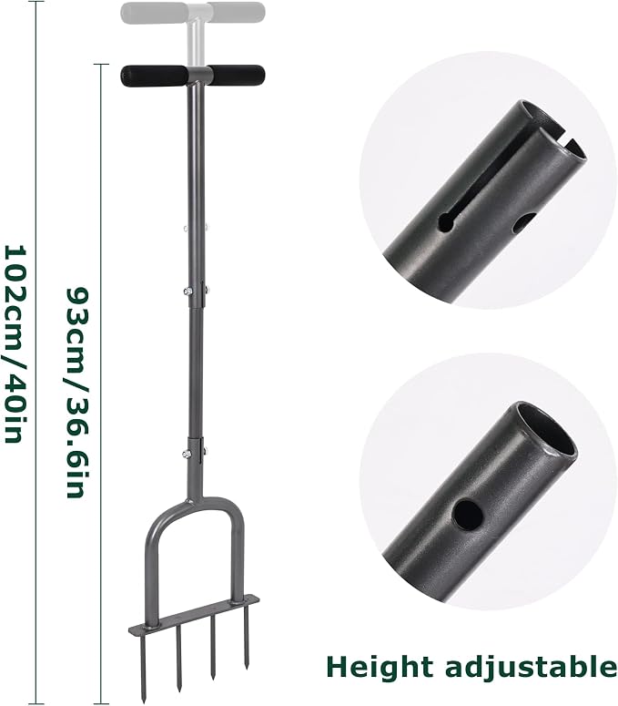 BARAYSTUS Manual Lawn Aerator for Compacted Soil Aerating - Height Adjustable Handheld Spike Aerator with 4 Steel Tines