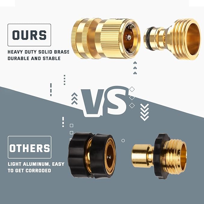 Kesfitt Garden Hose Quick Connect 3/4 Inch GHT Solid Brass Hose Connector Adapter Kit Fitting No-Leak Water Hose Female and Male Adapter (4 Sets)