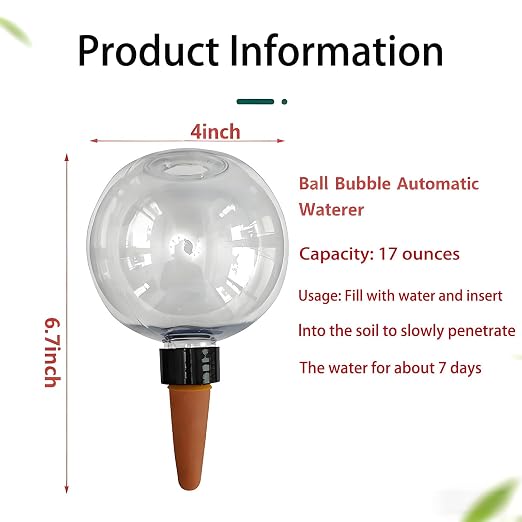 2pcsPlant Watering Glass Ball - Indoor Ceramic Automatic Waterer, Suitable for Gardens/Offices | Fashionable Design of Automatic Watering Device | Designed for Busy Office Workers//Plant Enthusiasts
