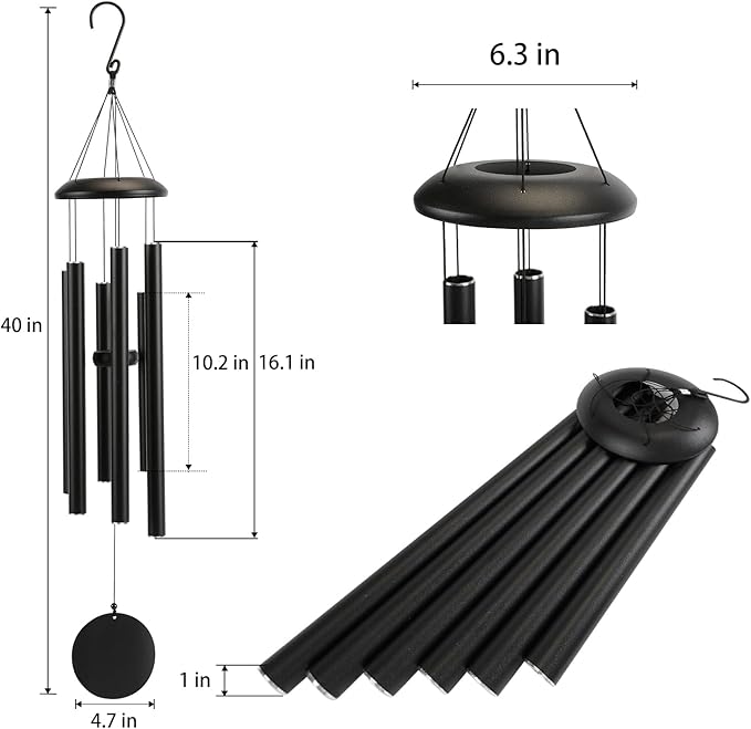 Mother's Day Large 40" Wind-Chimes-Outdoor-Deep-Tone, Soothing Melodic Tones Windchimes, Wind Chimes for Outside, Black Memorial Wind Chime Best Gift for Mom Women Grandma Neighbors