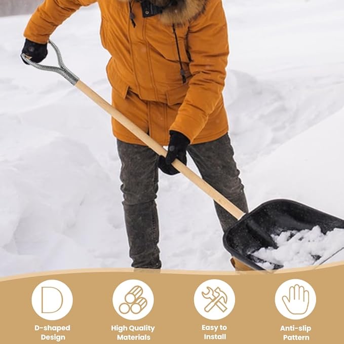 Shovel D Grip Handle,Reusable Y Grip Replacement Forks 1.25inch Solid Iron Shovel Handle Replacement Accessories with Wooden Grips for Garden Digging Raking Tool (brown,Size:13.5*8.86*1.3inch)