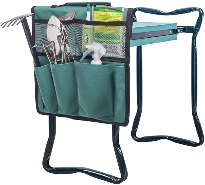 Garden Kneeler Tool Bag Stool Pouch Seat Storage Tote Hanging Organizer, 600D Portable for Outdoor Gardening(Size: 11.81 * 7.48 * 0.19 in) (Green)