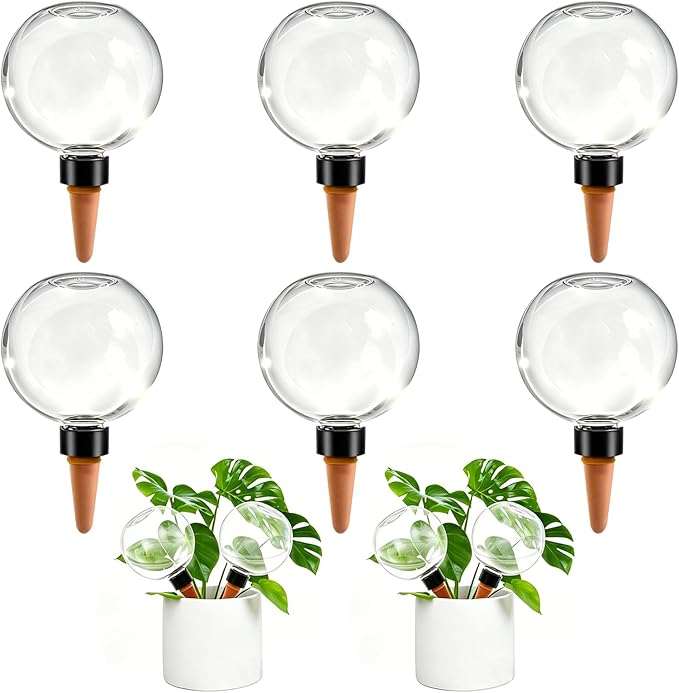 6 Pack Self Watering Globes for Indoor Plant Plastic Water Bulbs 17.5 oz Automatic Watering Planter Insert Top Fill with Slow Release Control Plants Watering Devices System, Water Spikes Stakes