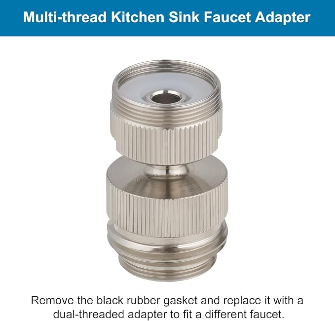 Hibbent Faucet Adapter Kit, Swivel Aerator Adapter to Connect Garden Hose - Multi-Thread Kitchen Sink Faucet to Garden Hose Adapter 3/4 Inch - Brushed Nickel