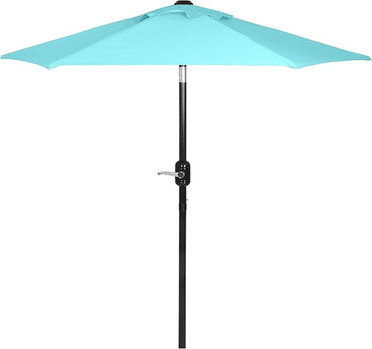 6 Ft Outdoor Patio Umbrella, Easy Open/Close Crank and Push Button Tilt Adjustment - Aqua Market Umbrellas