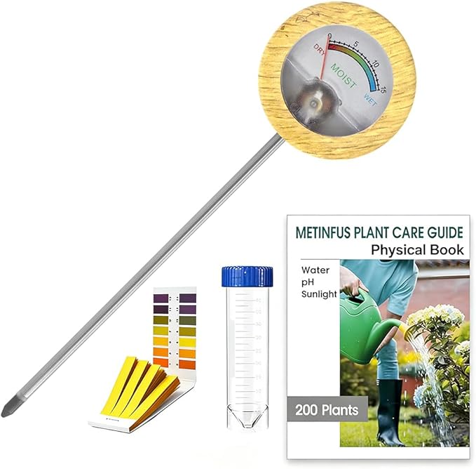 Soil Moisture Meter - Included 200+ Plants Care Guide, 80 pH Test Strips & Sample Tube, Soil Water Tester, Soil Hygrometer Sensor Tool for Garden, Lawn, Farm Plants Care, No Battery Needed